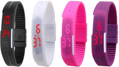 

NS18 Silicone Led Magnet Band Watch Combo of 4 Black, White, Pink And Purple Watch - For Couple