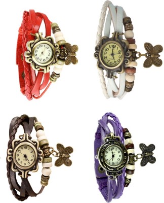 NS18 Vintage Butterfly Rakhi Combo of 4 Red, Brown, White And Purple Analog Watch  - For Women   Watches  (NS18)