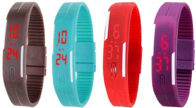 NS18 Silicone Led Magnet Band Watch Combo of 4 Brown, Sky Blue, Red And Purple Digital Watch  - For Couple   Watches  (NS18)
