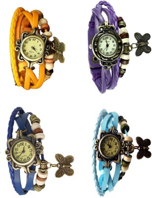 NS18 Vintage Butterfly Rakhi Combo of 4 Yellow, Blue, Purple And Sky Blue Analog Watch  - For Women   Watches  (NS18)