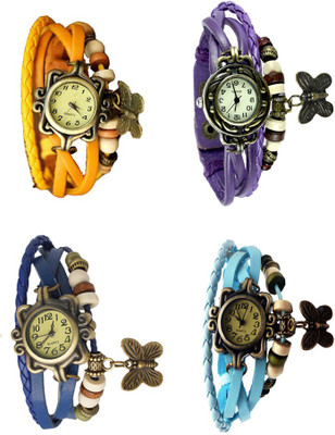 NS18 Vintage Butterfly Rakhi Combo of 4 Yellow, Blue, Purple And Sky Blue Analog Watch  - For Women   Watches  (NS18)