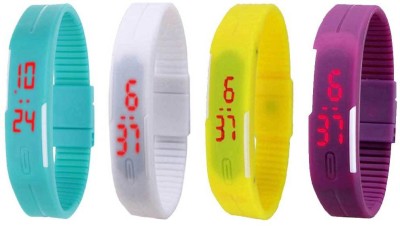 NS18 Silicone Led Magnet Band Watch Combo of 4 Sky Blue, White, Yellow And Purple Digital Watch  - For Couple   Watches  (NS18)