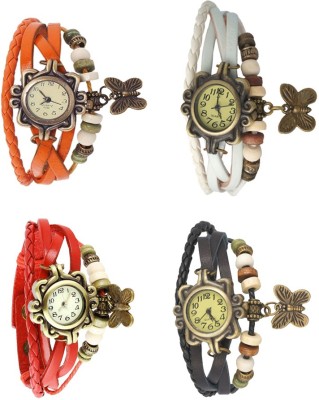 NS18 Vintage Butterfly Rakhi Combo of 4 Orange, Red, White And Black Analog Watch  - For Women   Watches  (NS18)