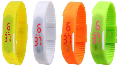 

NS18 Silicone Led Magnet Band Combo of 4 Yellow, White, Orange And Green Watch - For Boys & Girls
