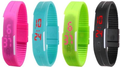 NS18 Silicone Led Magnet Band Combo of 4 Pink, Sky Blue, Green And Black Digital Watch  - For Boys & Girls   Watches  (NS18)
