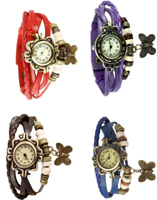 NS18 Vintage Butterfly Rakhi Combo of 4 Red, Brown, Purple And Blue Analog Watch  - For Women   Watches  (NS18)