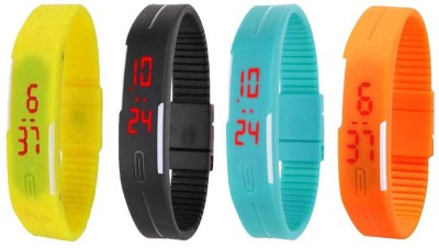 NS18 Silicone Led Magnet Band Combo of 4 Yellow, Black, Sky Blue And Orange Digital Watch  - For Boys & Girls   Watches  (NS18)