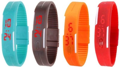 NS18 Silicone Led Magnet Band Watch Combo of 4 Sky Blue, Brown, Orange And Red Digital Watch  - For Couple   Watches  (NS18)