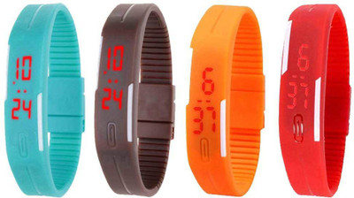 NS18 Silicone Led Magnet Band Watch Combo of 4 Sky Blue, Brown, Orange And Red Digital Watch  - For Couple   Watches  (NS18)