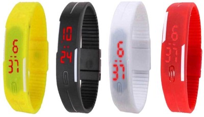 NS18 Silicone Led Magnet Band Watch Combo of 4 Yellow, Black, White And Red Digital Watch  - For Couple   Watches  (NS18)