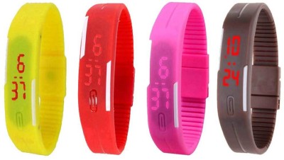 NS18 Silicone Led Magnet Band Combo of 4 Yellow, Red, Pink And Brown Digital Watch  - For Boys & Girls   Watches  (NS18)