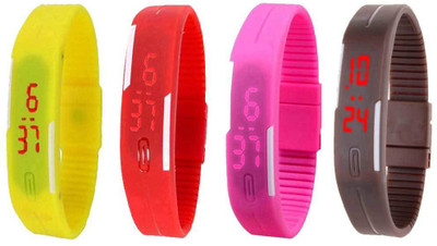 NS18 Silicone Led Magnet Band Combo of 4 Yellow, Red, Pink And Brown Digital Watch  - For Boys & Girls   Watches  (NS18)