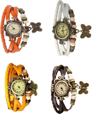 NS18 Vintage Butterfly Rakhi Combo of 4 Orange, Yellow, White And Brown Analog Watch  - For Women   Watches  (NS18)