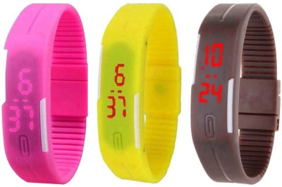 RSN Silicone Led Magnet Band Combo of 3 Pink, Yellow And Brown Digital Watch  - For Men & Women   Watches  (RSN)