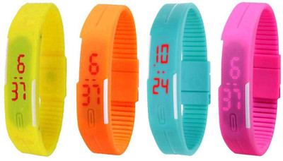 

Kissu Led Magnet Band Combo of 4 Yellow, Orange, Sky Blue And Pink Watch - For Men & Women
