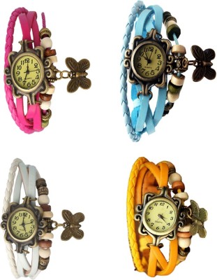 NS18 Vintage Butterfly Rakhi Combo of 4 Pink, White, Sky Blue And Yellow Analog Watch  - For Women   Watches  (NS18)