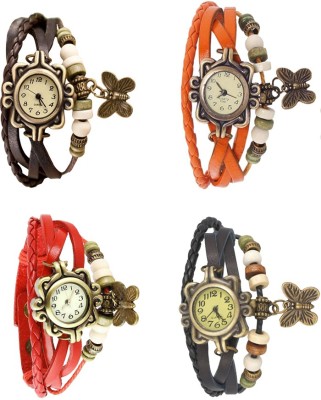 NS18 Vintage Butterfly Rakhi Combo of 4 Brown, Red, Orange And Black Analog Watch  - For Women   Watches  (NS18)