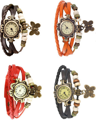 

Kissu Vintage Rakhi Combo of 4 Brown, Red, Orange And Black Watch - For Women