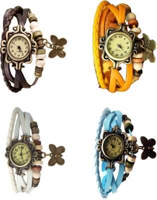 NS18 Vintage Butterfly Rakhi Combo of 4 Brown, White, Yellow And Sky Blue Analog Watch  - For Women   Watches  (NS18)