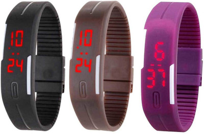 

Kissu Led Band Watch Combo of 3 Black, Brown And Purple Watch - For Couple