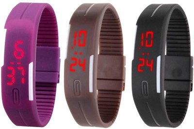 NS18 Silicone Led Magnet Band Combo of 3 Purple, Brown And Black Digital Watch  - For Boys & Girls   Watches  (NS18)
