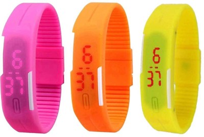 NS18 Silicone Led Magnet Band Combo of 3 Pink, Orange And Yellow Digital Watch  - For Boys & Girls   Watches  (NS18)