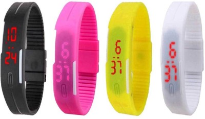 NS18 Silicone Led Magnet Band Combo of 4 Black, Pink, Yellow And White Digital Watch  - For Boys & Girls   Watches  (NS18)