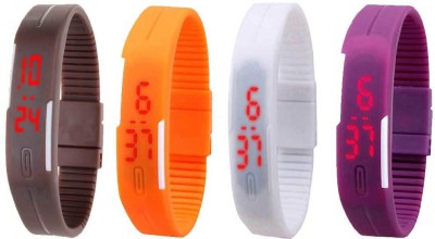 NS18 Silicone Led Magnet Band Watch Combo of 4 Brown, Orange, White And Purple Digital Watch  - For Couple   Watches  (NS18)