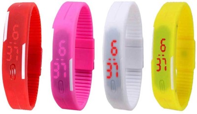 NS18 Silicone Led Magnet Band Combo of 4 Red, Pink, White And Yellow Digital Watch  - For Boys & Girls   Watches  (NS18)