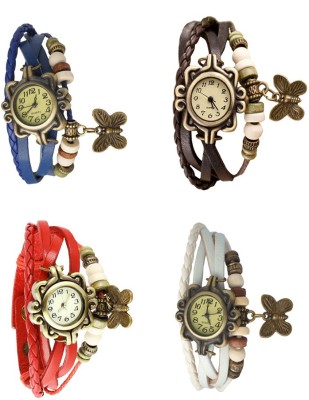 NS18 Vintage Butterfly Rakhi Combo of 4 Blue, Red, Brown And White Analog Watch  - For Women   Watches  (NS18)