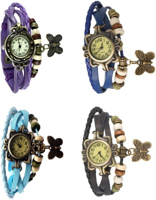 NS18 Vintage Butterfly Rakhi Combo of 4 Purple, Sky Blue, Blue And Black Analog Watch  - For Women   Watches  (NS18)