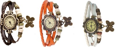 NS18 Vintage Butterfly Rakhi Watch Combo of 3 Brown, Orange And White Analog Watch  - For Women   Watches  (NS18)