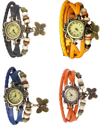 

Kissu Vintage Rakhi Combo of 4 Black, Blue, Yellow And Orange Watch - For Women