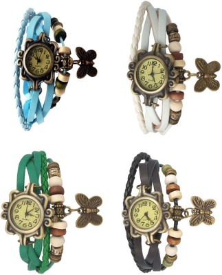 NS18 Vintage Butterfly Rakhi Combo of 4 Sky Blue, Green, White And Black Analog Watch  - For Women   Watches  (NS18)
