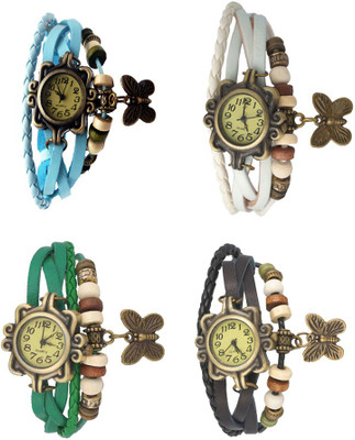 

NS18 Vintage Butterfly Rakhi Combo of 4 Sky Blue, Green, White And Black Watch - For Women