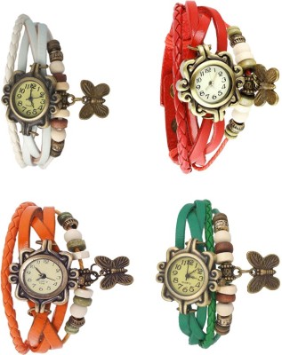 NS18 Vintage Butterfly Rakhi Combo of 4 White, Orange, Red And Green Analog Watch  - For Women   Watches  (NS18)