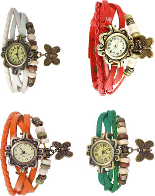 View NS18 Vintage Butterfly Rakhi Combo of 4 White, Orange, Red And Green Analog Watch  - For Women Wrist Watches Price Online(NS18)