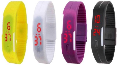 NS18 Silicone Led Magnet Band Combo of 4 Yellow, White, Purple And Black Digital Watch  - For Boys & Girls   Watches  (NS18)