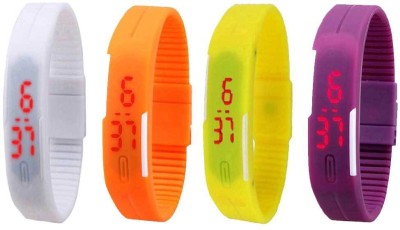 NS18 Silicone Led Magnet Band Watch Combo of 4 White, Orange, Yellow And Purple Digital Watch  - For Couple   Watches  (NS18)