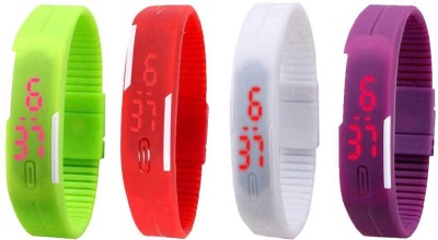 NS18 Silicone Led Magnet Band Watch Combo of 4 Green, Red, White And Purple Digital Watch  - For Couple   Watches  (NS18)