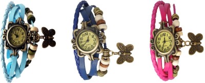 NS18 Vintage Butterfly Rakhi Watch Combo of 3 Sky Blue, Blue And Pink Analog Watch  - For Women   Watches  (NS18)