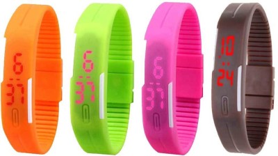 NS18 Silicone Led Magnet Band Combo of 4 Orange, Green, Pink And Brown Digital Watch  - For Boys & Girls   Watches  (NS18)