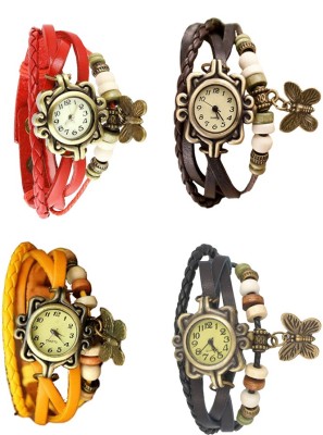 NS18 Vintage Butterfly Rakhi Combo of 4 Red, Yellow, Brown And Black Analog Watch  - For Women   Watches  (NS18)