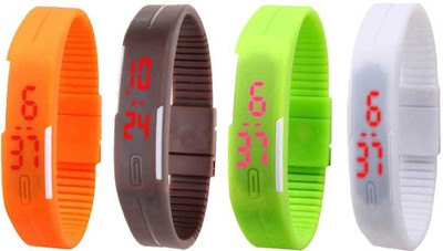 

Kissu Led Magnet Band Combo of 4 Orange, Brown, Green And White Watch - For Men & Women