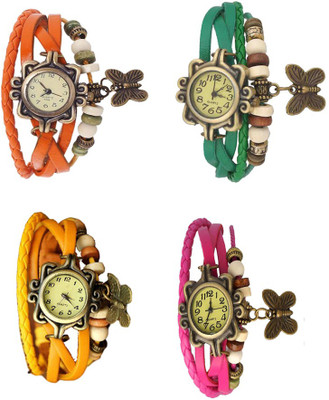 

Kissu Vintage Rakhi Combo of 4 Orange, Yellow, Green And Pink Watch - For Women