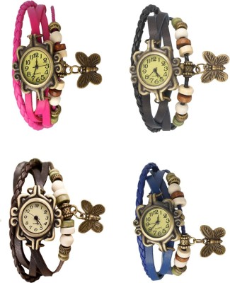 NS18 Vintage Butterfly Rakhi Combo of 4 Pink, Brown, Black And Blue Analog Watch  - For Women   Watches  (NS18)