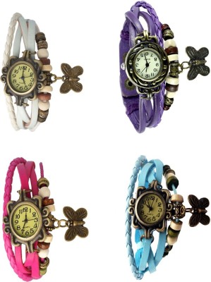 NS18 Vintage Butterfly Rakhi Combo of 4 White, Pink, Purple And Sky Blue Analog Watch  - For Women   Watches  (NS18)
