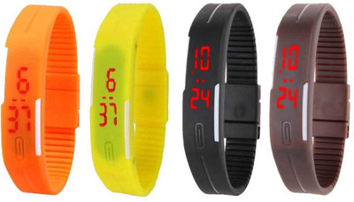 

NS18 Silicone Led Magnet Band Combo of 4 Orange, Yellow, Black And Brown Watch - For Boys & Girls