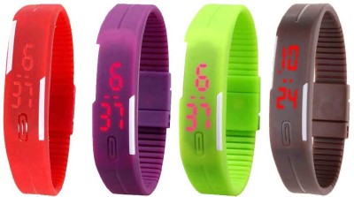 NS18 Silicone Led Magnet Band Combo of 4 Red, Purple, Green And Brown Digital Watch  - For Boys & Girls   Watches  (NS18)