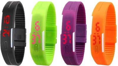 NS18 Silicone Led Magnet Band Combo of 4 Black, Green, Purple And Orange Digital Watch  - For Boys & Girls   Watches  (NS18)